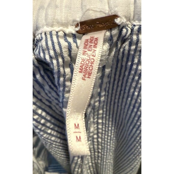 Free People Make A Stand Blue White Stripe Seersucker Cotton  Pants Trouser M - Picture 7 of 7